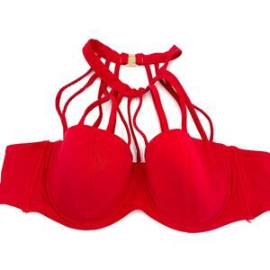 Adore Me Women's Red Strappy Halter Padded Underwire Swim Bikini Top Size 40C